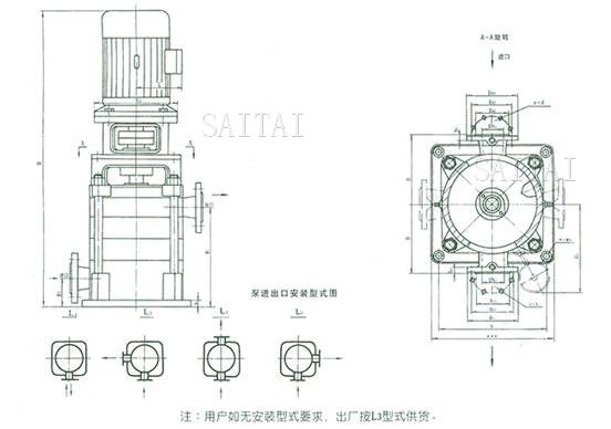 LG型多级泵外形安装尺寸图、尺寸表