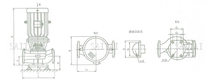 ISGB、IRGB系列管道泵产品外形图及安装尺寸